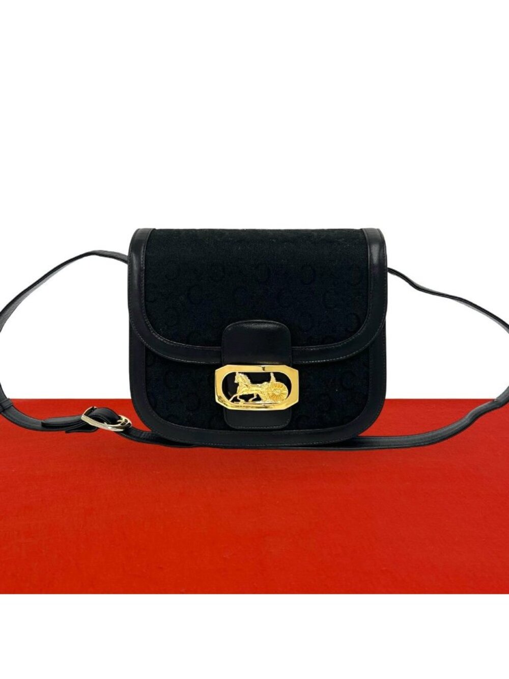 Celine Vintage C Macadam Pattern Carriage Canvas Leather Shoulder Bag Pochette